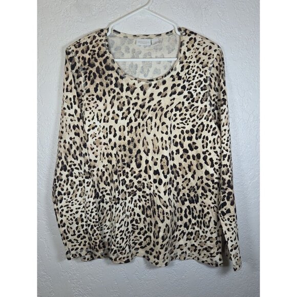 Weekends By Chicos Leopard Animal Print Long Sleeve T-Shirt size 3 XL - Picture 1 of 4